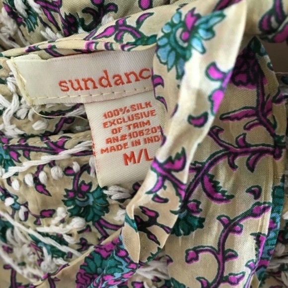 Sundance Silk Caftan Tunic Top Purple Paisley Hearts & Flowers Embroidery M/L - Picture 8 of 12